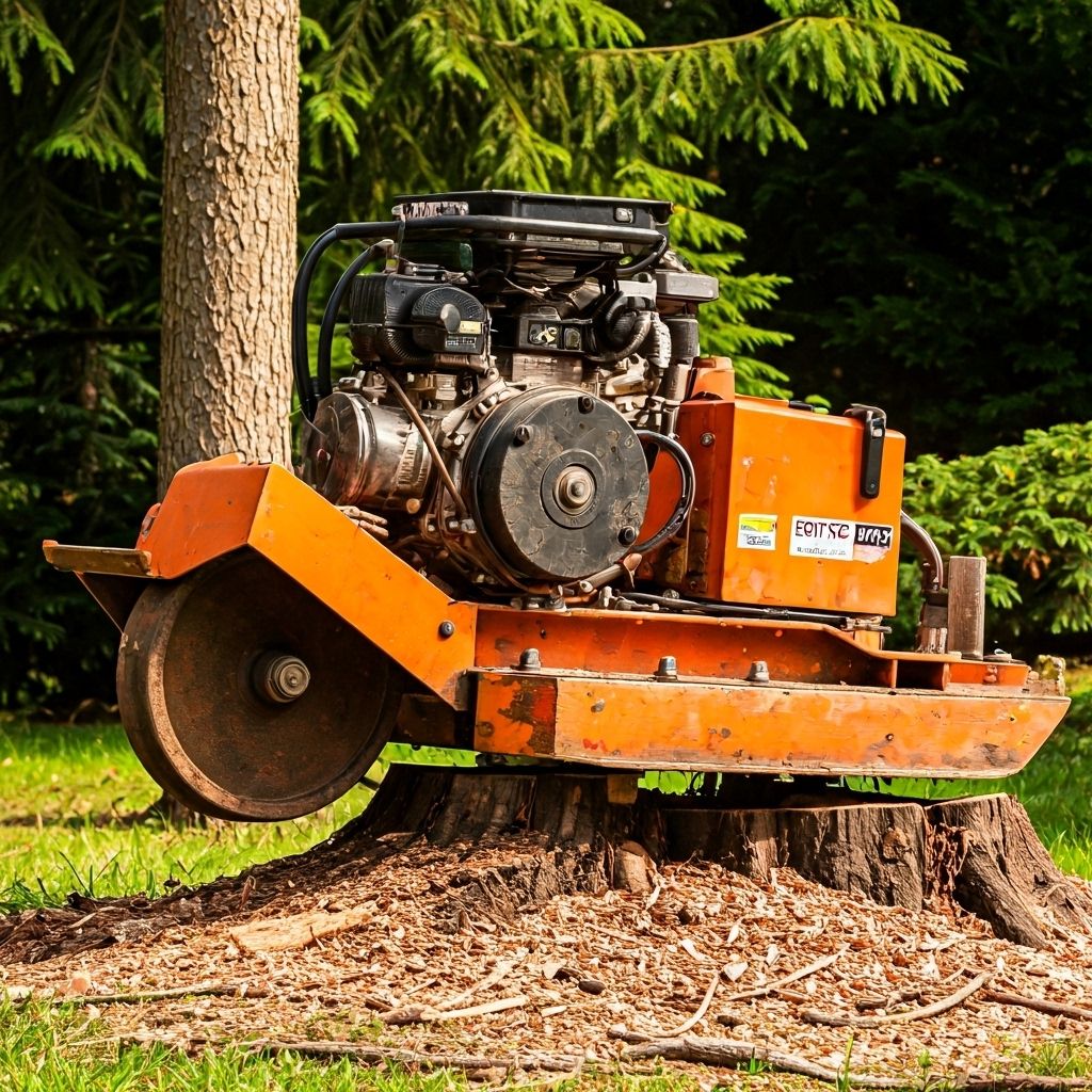 Stump grinder removing a pine stump in The Woodlands Texas